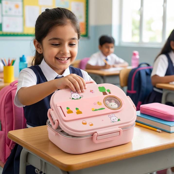 BunnyBite Kids Lunch Box with Stainless Steel Compartments