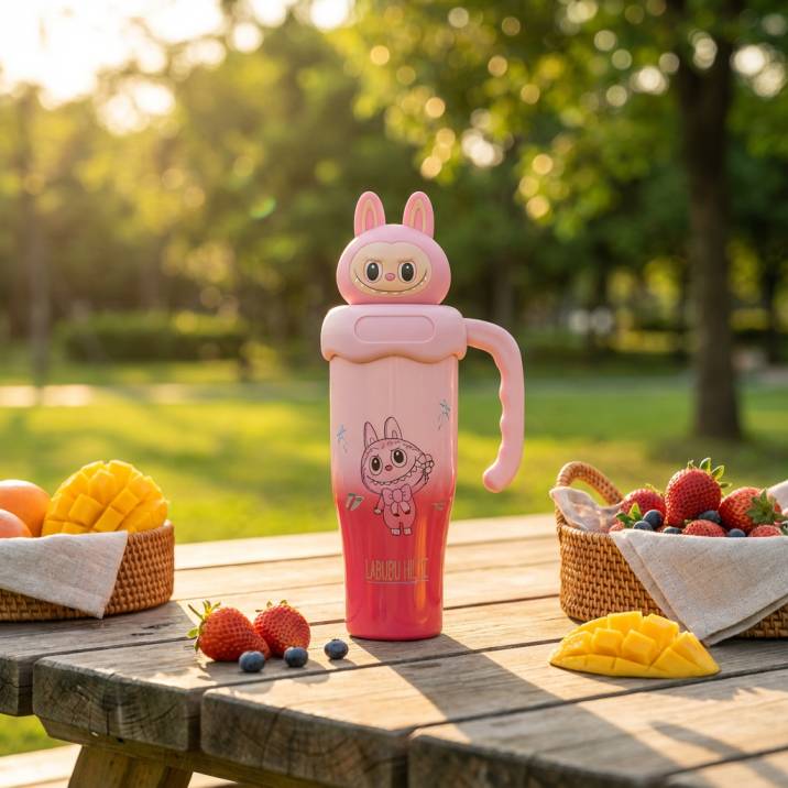 Labubu Cute Thermos Cup for Kids | 850 ml Insulated Water Bottle with Handle