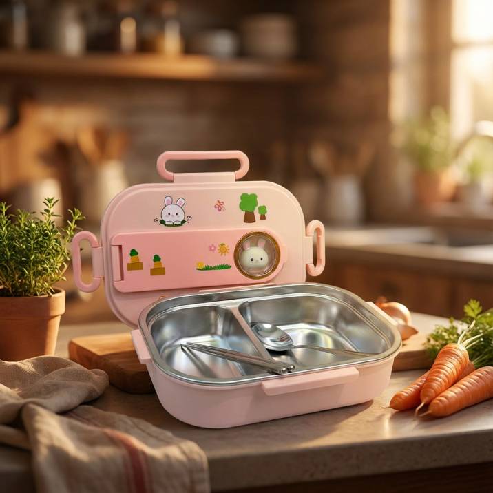 BunnyBite Kids Lunch Box with Stainless Steel Compartments