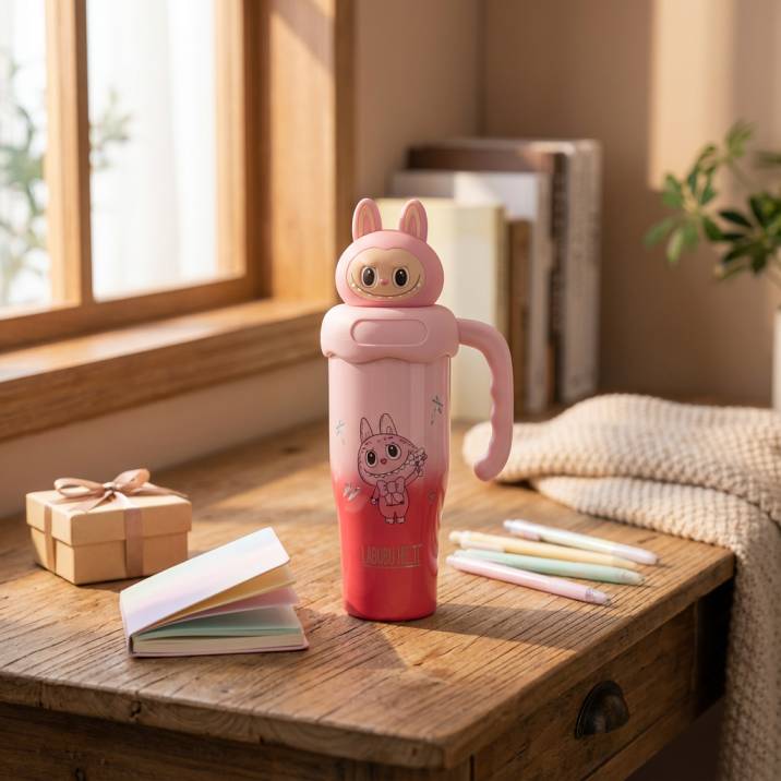 Labubu Cute Thermos Cup for Kids | 850 ml Insulated Water Bottle with Handle