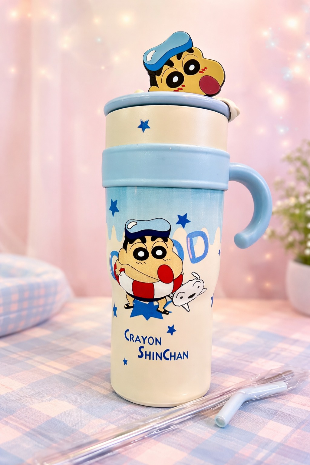 Printed Travel Mug with Handle and Steel Straw 1200 ML