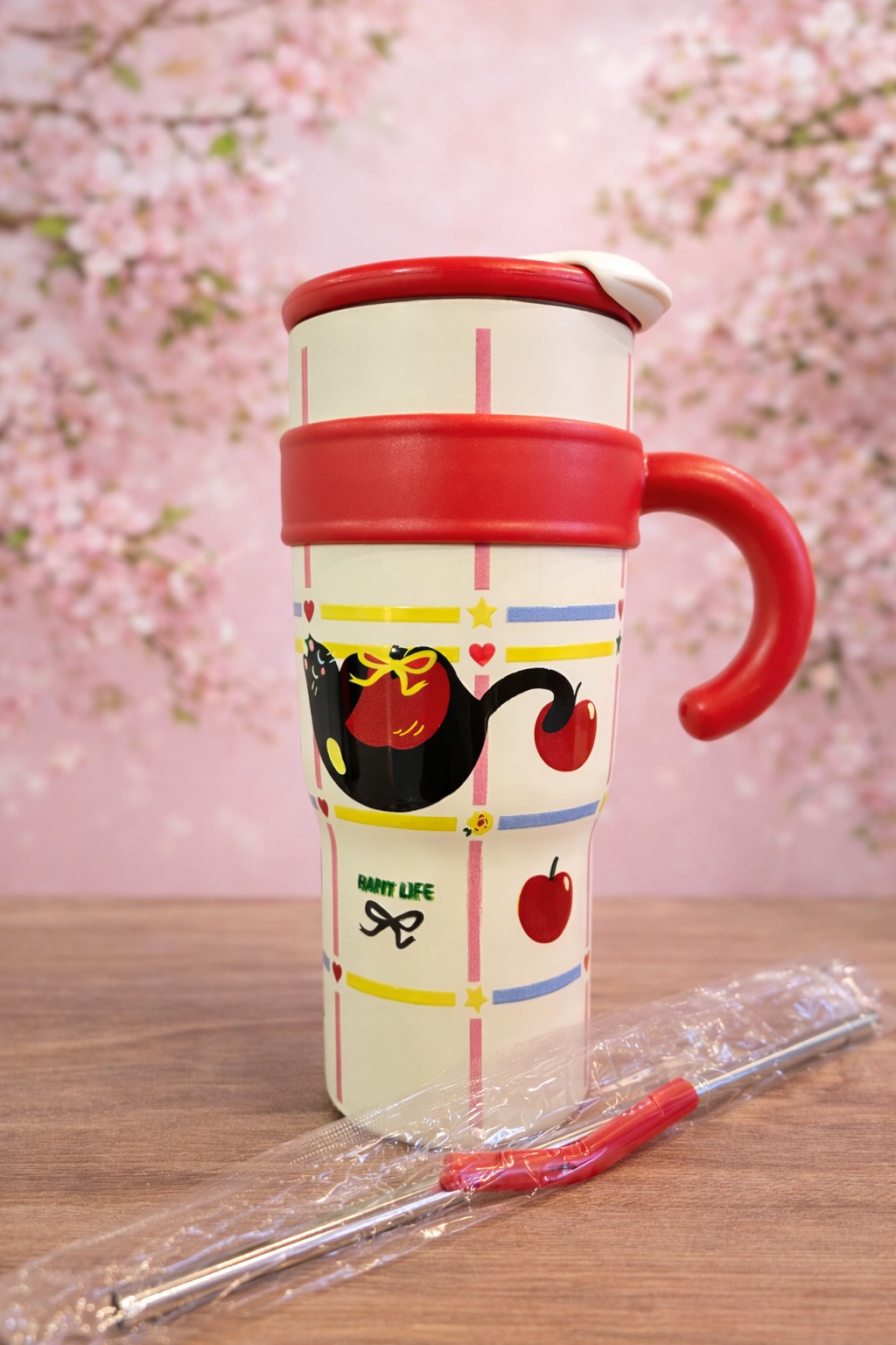 Printed Travel Mug with Handle and Steel Straw 1200 ML