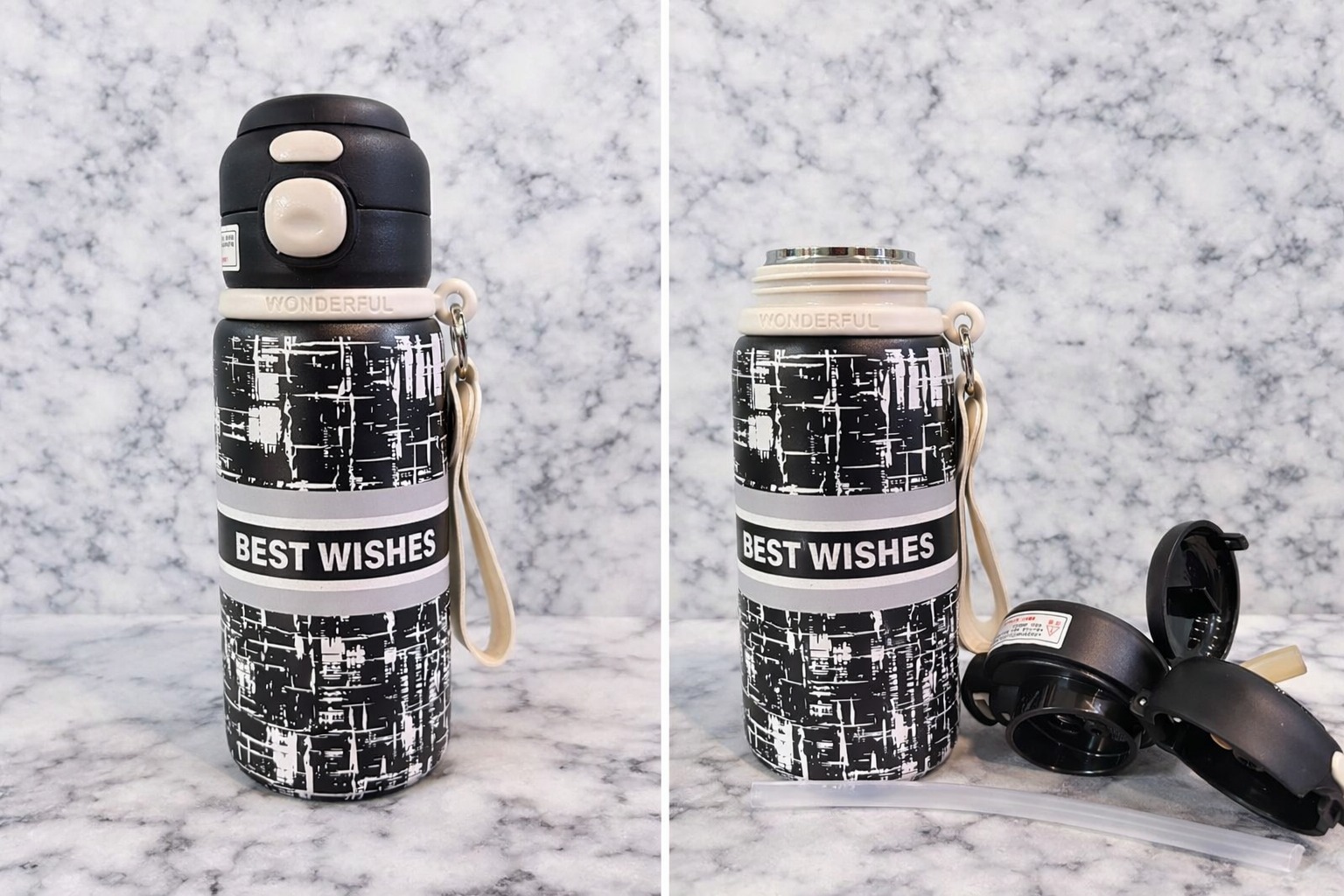 Best Wishes Printed Water Bottle 500 ML with Strap